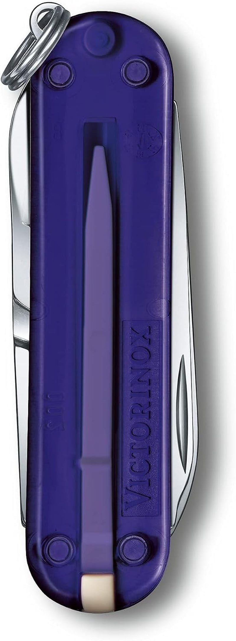 Victorinox Classic SD Swiss Army Knife, Compact, 7 Functions, Swiss Made Pocket Knife with Small Blade, Screwdriver and Key Ring - Persian Indigo (Purple Translucent)