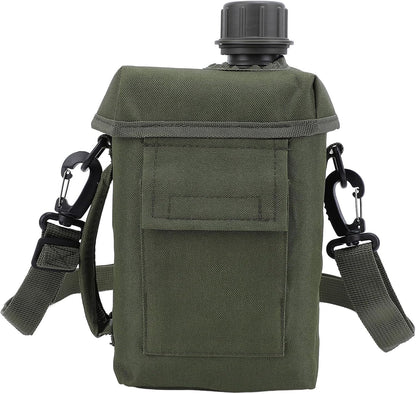 2L Tactical Water Bottle - Insulated Water Bottle, Military Water Bottle with Rugged, Removable Sleeve Tactical Carrier Bag Leak Proof PVC for Outdoor Sport (OD Green)