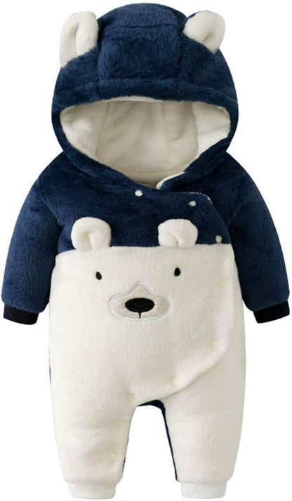 Cozy and Adorable Newborn Baby Bear Snowsuit - Winter Warm Fleece Romper for Infants 0-18M