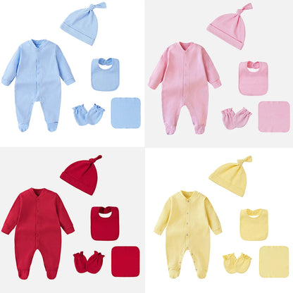Baby Outfits Boy Girl Newborn 0 to 3 6 9 12 Months Spring Winter Cute Soft Baby Onesie Jumpsuit+Bibs+Hat Cotton Baby Clothes Set