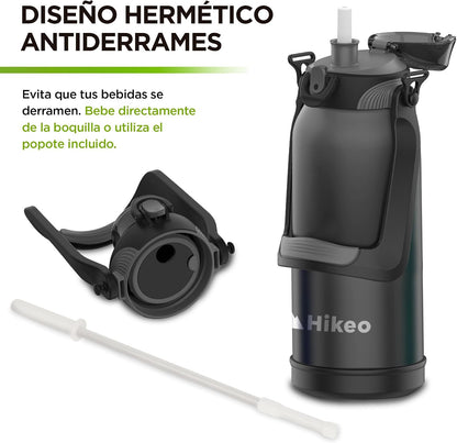2 Litre Stainless Steel Water Flask Ultra Resistant with Handle, Straw and Adjustable Strap, Airtight with Lock Insurance, Cold up to 24 Hours and Hot up to 20 Hours