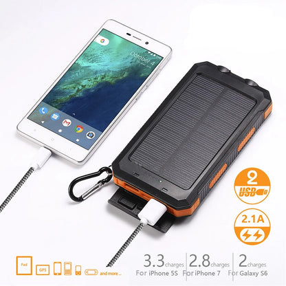 2000000Mah Solar Power Bank Waterproof Portable Solar Panel Powerbank External Battery Charger Powerbank with LED Camping Light