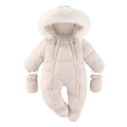 2024 New Winter Baby Rompers Thick Warm Infant Hooded inside Fleece Jumpsuit Newborn Boy Girl Overalls Toddler Clothing Set