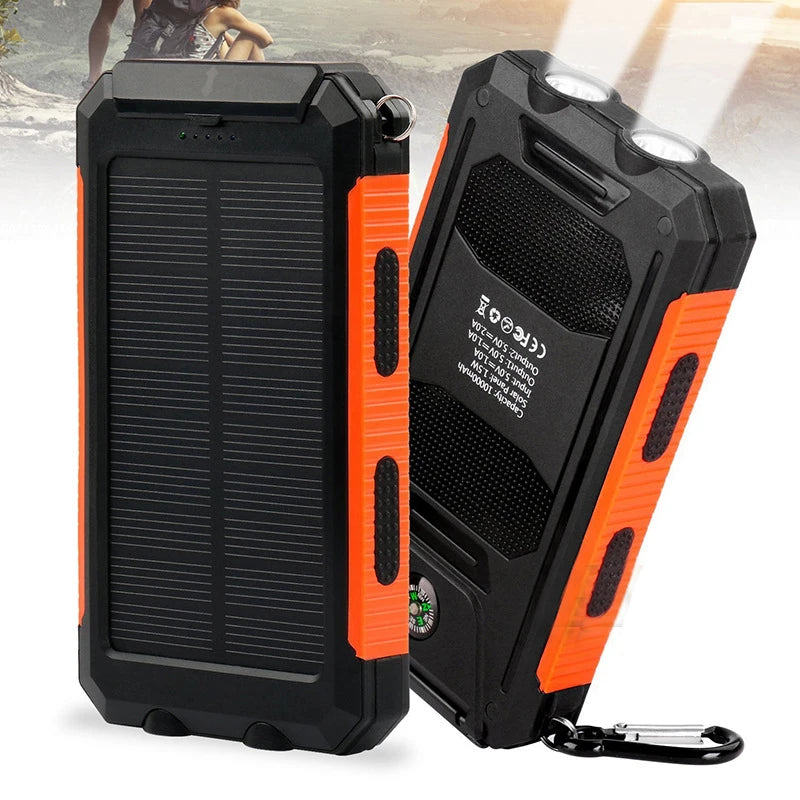 2000000Mah Solar Power Bank Waterproof Portable Solar Panel Powerbank External Battery Charger Powerbank with LED Camping Light