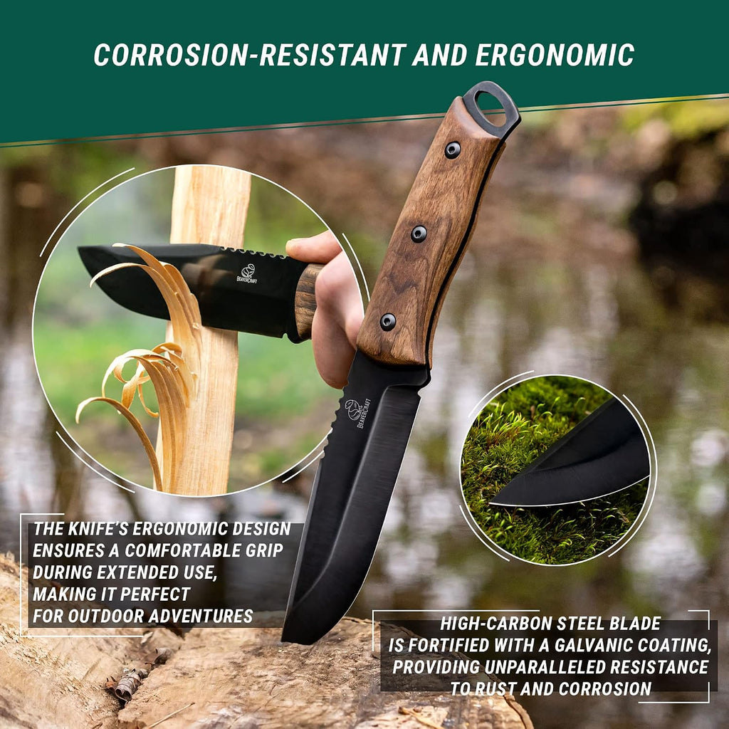 Bushcraft Knife Full Tang Carbon Steel BSH4 Dusk - Bush Fixed Blade Camping Knife with Sheath for Belt – Hiking, Survival Knives Tools Bushcraft Gear