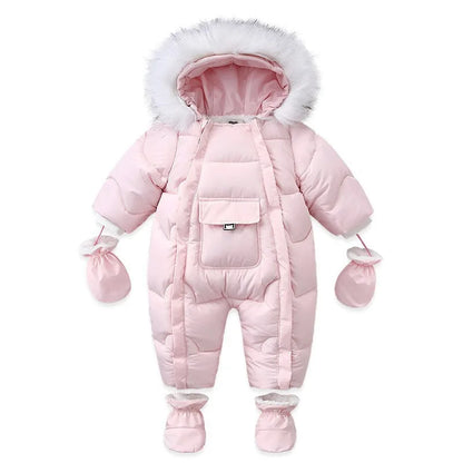 2024 New Winter Baby Rompers Thick Warm Infant Hooded inside Fleece Jumpsuit Newborn Boy Girl Overalls Toddler Clothing Set