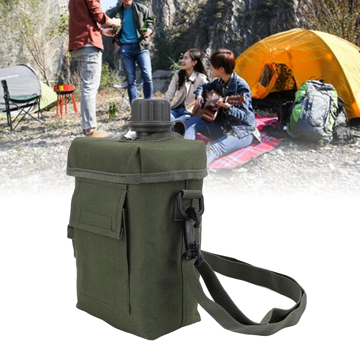 2L Tactical Water Bottle - Insulated Water Bottle, Military Water Bottle with Rugged, Removable Sleeve Tactical Carrier Bag Leak Proof PVC for Outdoor Sport (OD Green)