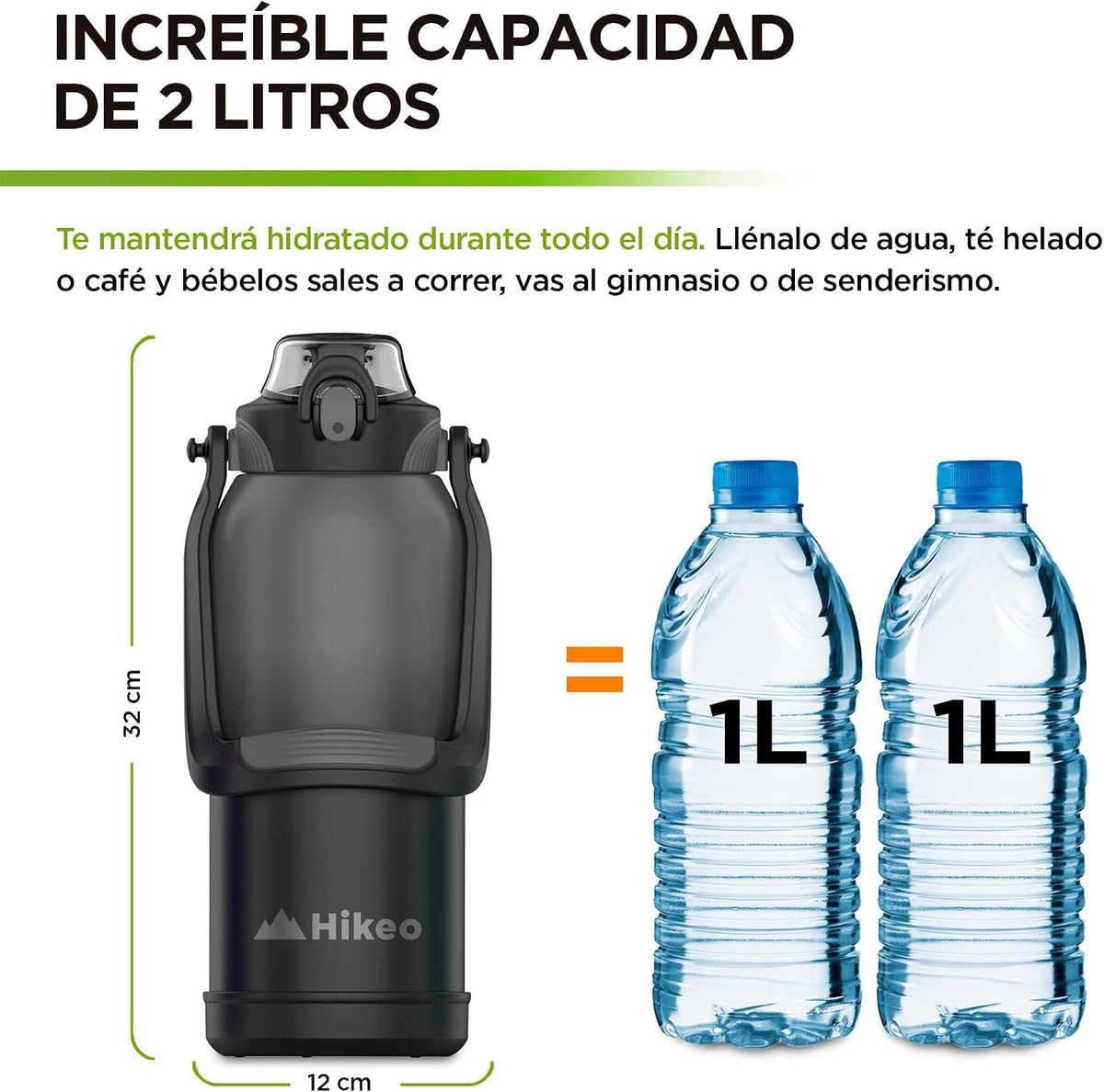 2 Litre Stainless Steel Water Flask Ultra Resistant with Handle, Straw and Adjustable Strap, Airtight with Lock Insurance, Cold up to 24 Hours and Hot up to 20 Hours