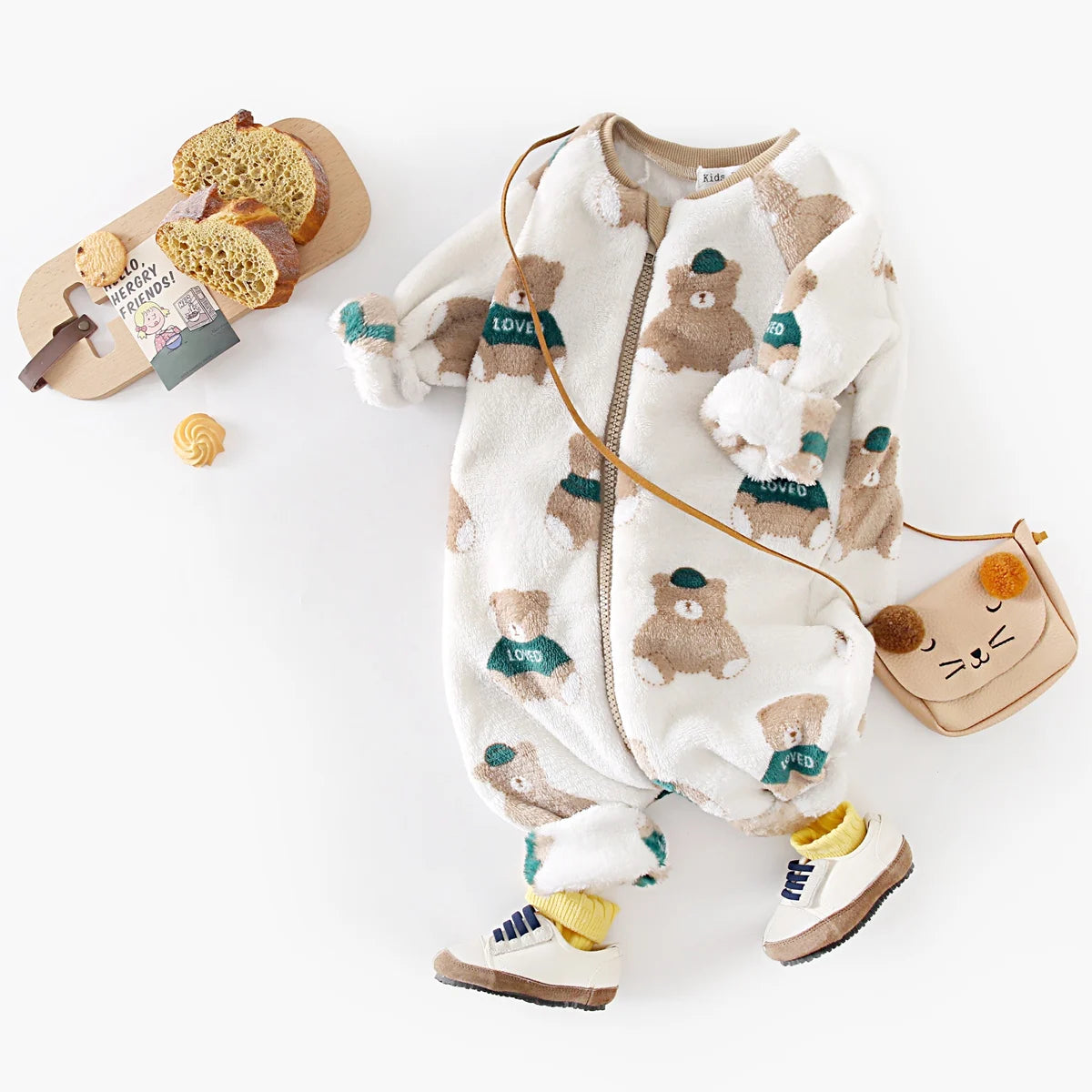 Fleece Infants Thickened Long Sleeve Jumpsuits Warm Zipper Winter Baby Rompers Clothing Cute Bear