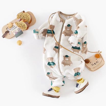Fleece Infants Thickened Long Sleeve Jumpsuits Warm Zipper Winter Baby Rompers Clothing Cute Bear