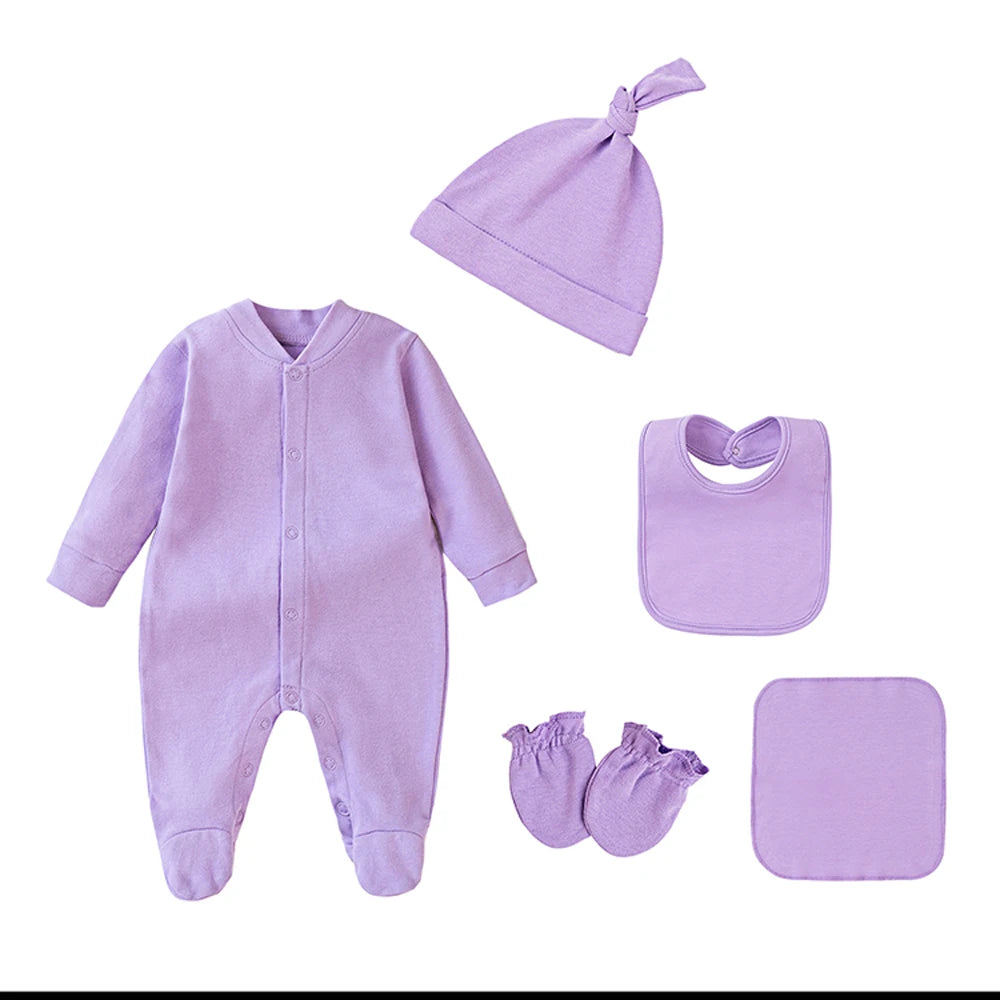 Baby Outfits Boy Girl Newborn 0 to 3 6 9 12 Months Spring Winter Cute Soft Baby Onesie Jumpsuit+Bibs+Hat Cotton Baby Clothes Set
