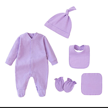 Baby Outfits Boy Girl Newborn 0 to 3 6 9 12 Months Spring Winter Cute Soft Baby Onesie Jumpsuit+Bibs+Hat Cotton Baby Clothes Set