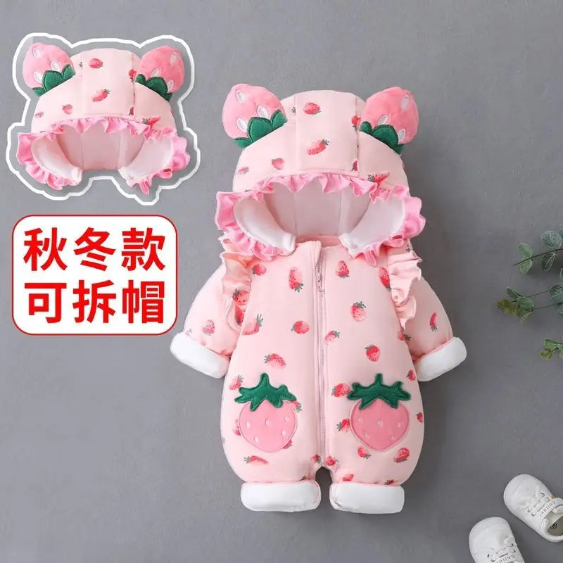 Jumpsuit Baby Winter Thickened Jumpsuit Newborn Boy Girl Removable Hood Cuddling Clothes Quilted Princess Romper Clothes
