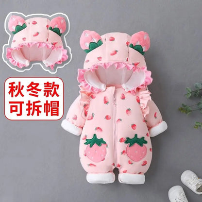 Jumpsuit Baby Winter Thickened Jumpsuit Newborn Boy Girl Removable Hood Cuddling Clothes Quilted Princess Romper Clothes