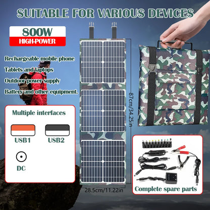 800W Solar Generator with 12V Battery Charging & 5V USB – Portable Foldable Power Station for Camping, Hiking, and Adventures