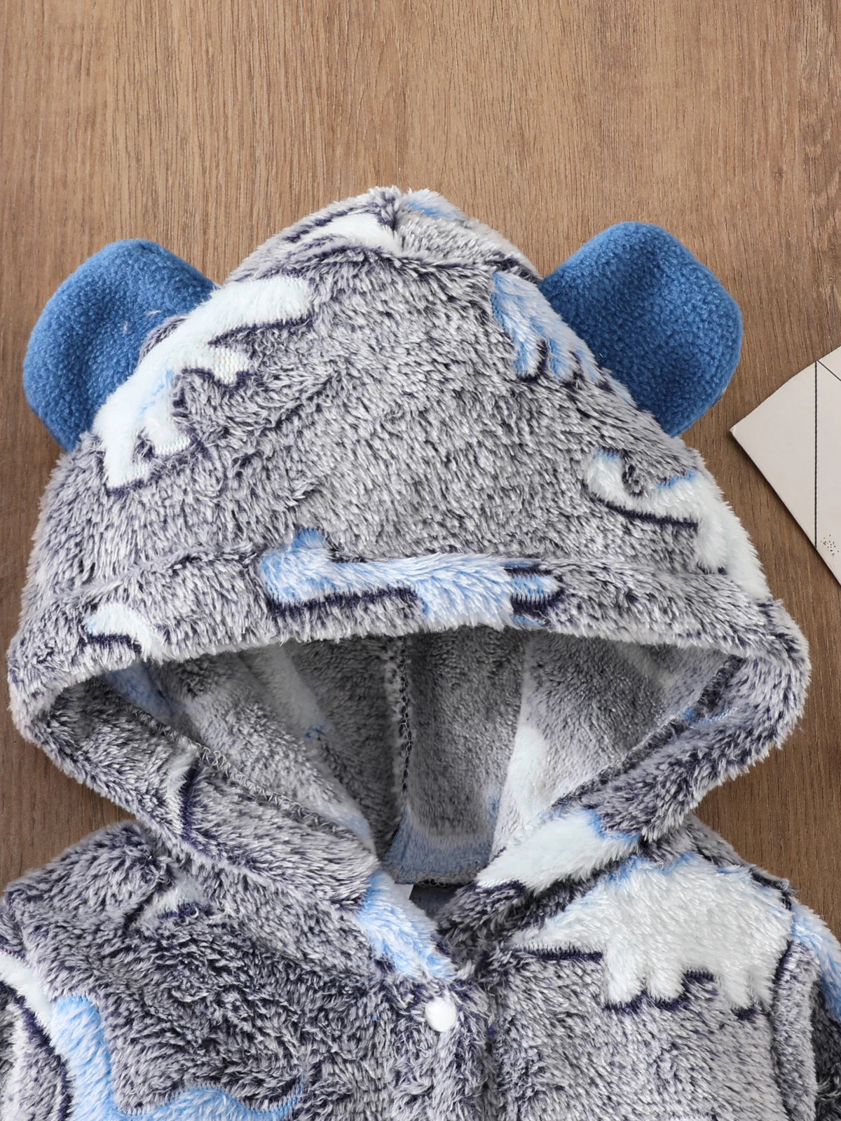Cute and Warm Casual Fuzzy Dinosaur Printed Onesie for Baby Boys