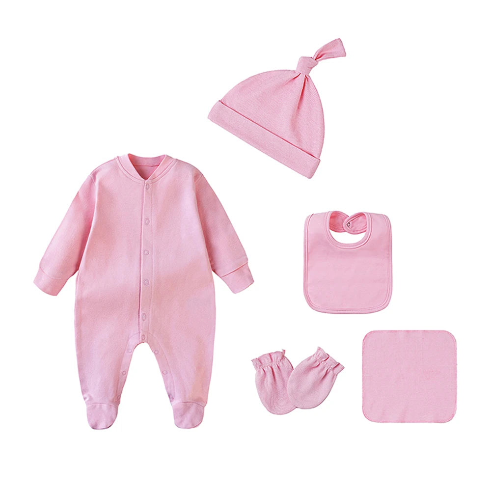 Baby Outfits Boy Girl Newborn 0 to 3 6 9 12 Months Spring Winter Cute Soft Baby Onesie Jumpsuit+Bibs+Hat Cotton Baby Clothes Set