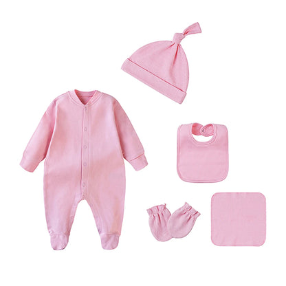 Baby Outfits Boy Girl Newborn 0 to 3 6 9 12 Months Spring Winter Cute Soft Baby Onesie Jumpsuit+Bibs+Hat Cotton Baby Clothes Set