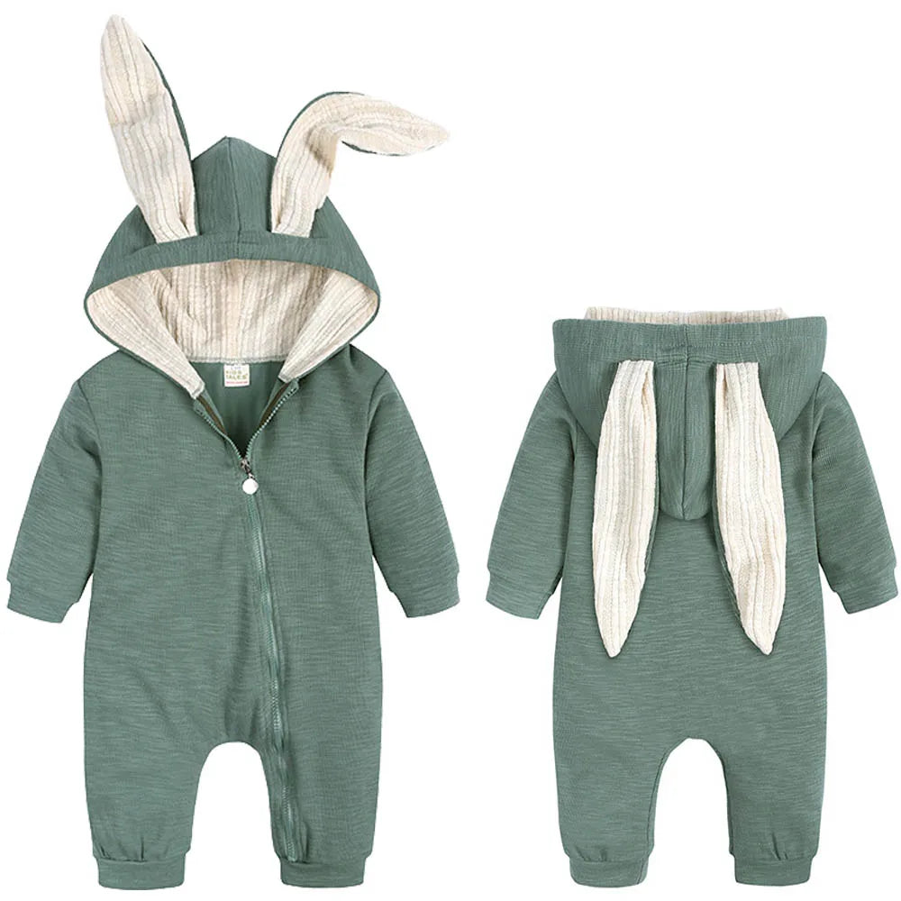 Adorable Jumpsuit Infant Bunny Romper for Baby Girl Boy Newborn Cotton One-Piece Bodysuit with Long Sleeves Casual Cute Playsuit