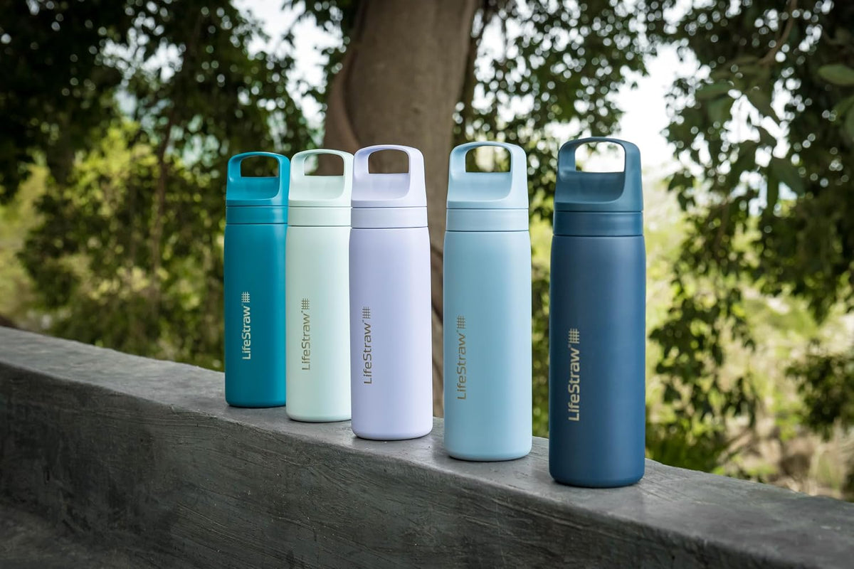 Lifestraw Go Series Stainless Steel Water Filter Bottle, 18 Oz, Aegean Sea
