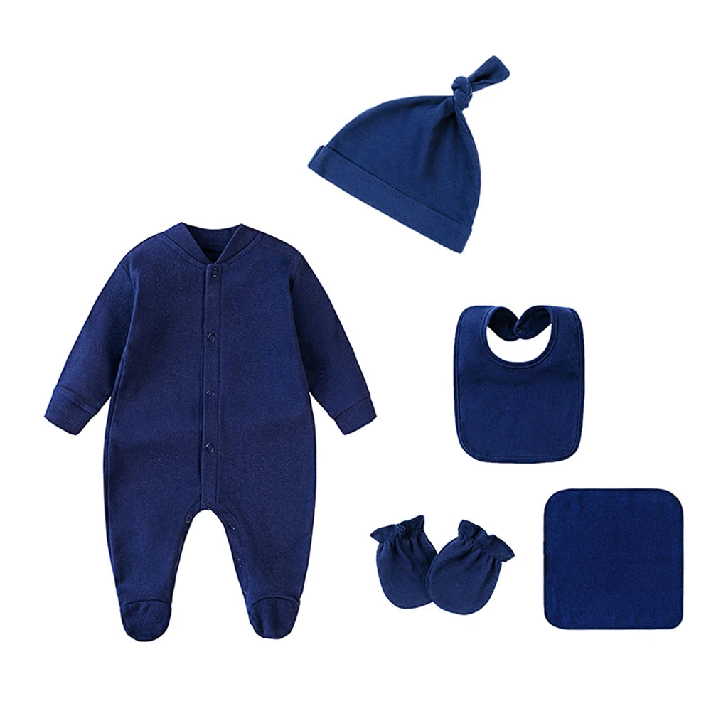 Baby Outfits Boy Girl Newborn 0 to 3 6 9 12 Months Spring Winter Cute Soft Baby Onesie Jumpsuit+Bibs+Hat Cotton Baby Clothes Set