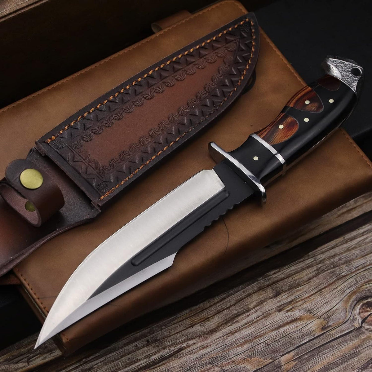 (Dehong-88 Hunting Knife, 7.1" (About 18 Cm) Fixed Blade Tactical Knife ，Configure Leather Scabbard,Camping, Survival， Slicing, Boning, Gift Collection