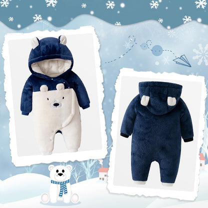 Cozy and Adorable Newborn Baby Bear Snowsuit - Winter Warm Fleece Romper for Infants 0-18M