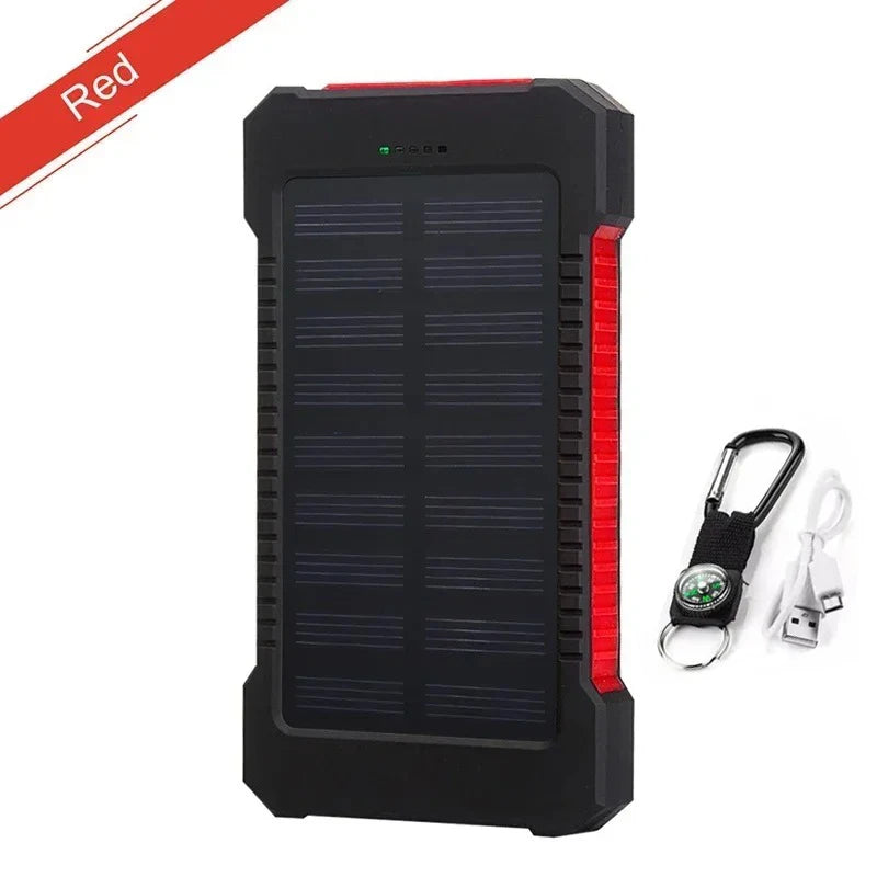 2000000Mah Solar Power Bank Waterproof Portable Solar Panel Powerbank External Battery Charger Powerbank with LED Camping Light