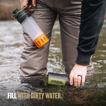 Geopress 24 Oz Water Purifier & Water Filter Bottle, Black Camo