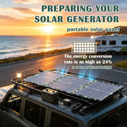 800W Solar Generator with 12V Battery Charging & 5V USB – Portable Foldable Power Station for Camping, Hiking, and Adventures