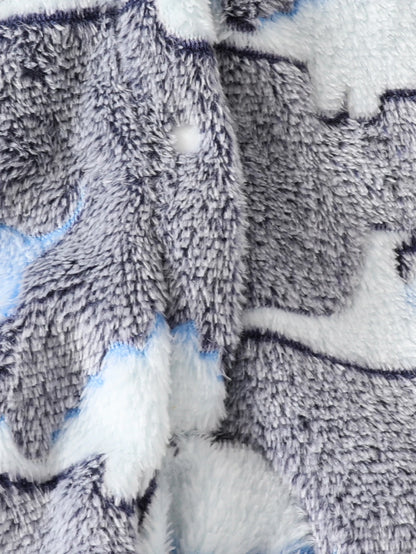 Cute and Warm Casual Fuzzy Dinosaur Printed Onesie for Baby Boys