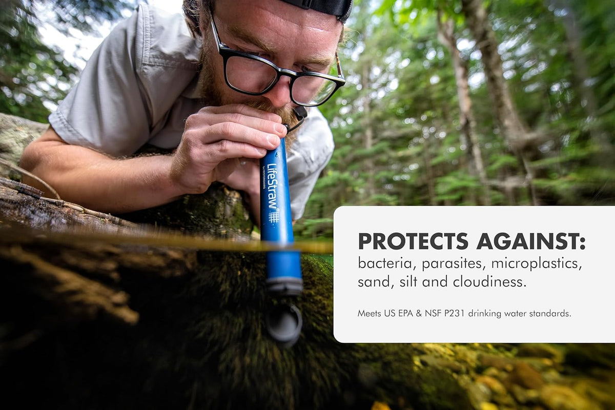 Lifestraw Personal Water Filter for Hiking, Travel and Emergency, Navy, 4 PK