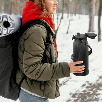 2 Litre Stainless Steel Water Flask Ultra Resistant with Handle, Straw and Adjustable Strap, Airtight with Lock Insurance, Cold up to 24 Hours and Hot up to 20 Hours