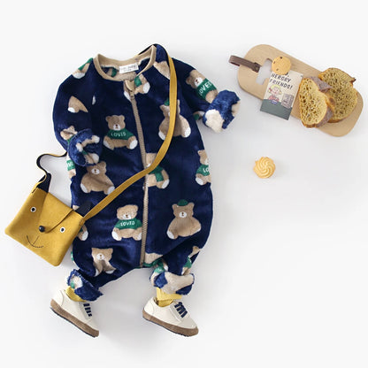 Fleece Infants Thickened Long Sleeve Jumpsuits Warm Zipper Winter Baby Rompers Clothing Cute Bear