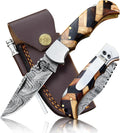 Damascus Pocket Knife for Men Handmade - 6.5 Inches Damascus Folding Knife with Sheath -Ideal for Him as an Anniversary Present - Best for EDC - Camping and Hiking - Pocket Knives with Back Lock