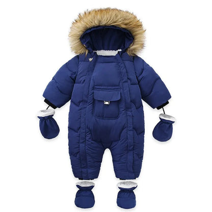 2024 New Winter Baby Rompers Thick Warm Infant Hooded inside Fleece Jumpsuit Newborn Boy Girl Overalls Toddler Clothing Set