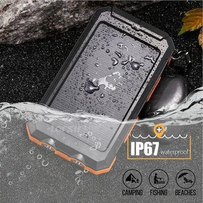 2000000Mah Solar Power Bank Waterproof Portable Solar Panel Powerbank External Battery Charger Powerbank with LED Camping Light