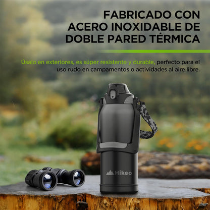 2 Litre Stainless Steel Water Flask Ultra Resistant with Handle, Straw and Adjustable Strap, Airtight with Lock Insurance, Cold up to 24 Hours and Hot up to 20 Hours