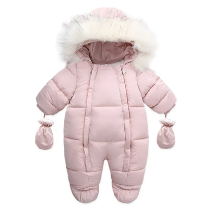 2024 New Winter Baby Rompers Thick Warm Infant Hooded inside Fleece Jumpsuit Newborn Boy Girl Overalls Toddler Clothing Set