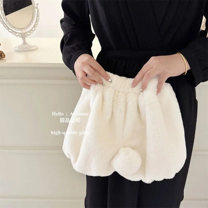 80-130Cm Girl Baby Winter Clothing Set Children'S Cute Plush Thick Hooded Coat+Shorts Warm 2-Piece Set