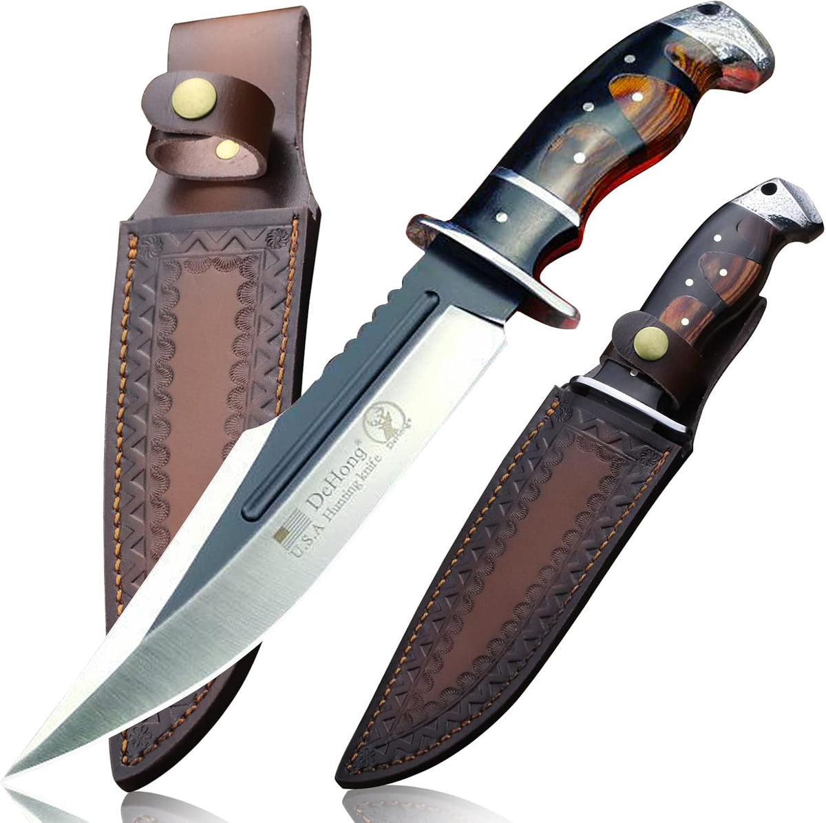 (Dehong-88 Hunting Knife, 7.1" (About 18 Cm) Fixed Blade Tactical Knife ，Configure Leather Scabbard,Camping, Survival， Slicing, Boning, Gift Collection