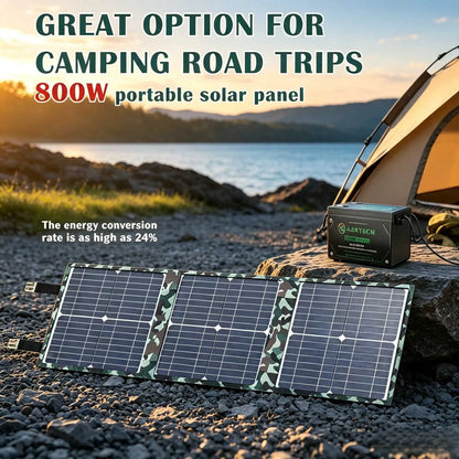 800W Solar Generator with 12V Battery Charging & 5V USB – Portable Foldable Power Station for Camping, Hiking, and Adventures