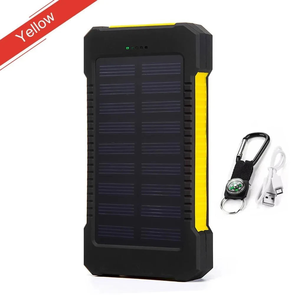 2000000Mah Solar Power Bank Waterproof Portable Solar Panel Powerbank External Battery Charger Powerbank with LED Camping Light