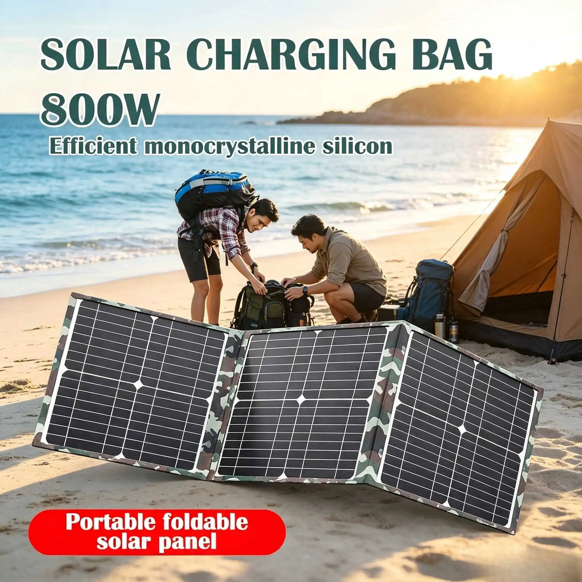 800W Solar Generator with 12V Battery Charging & 5V USB – Portable Foldable Power Station for Camping, Hiking, and Adventures