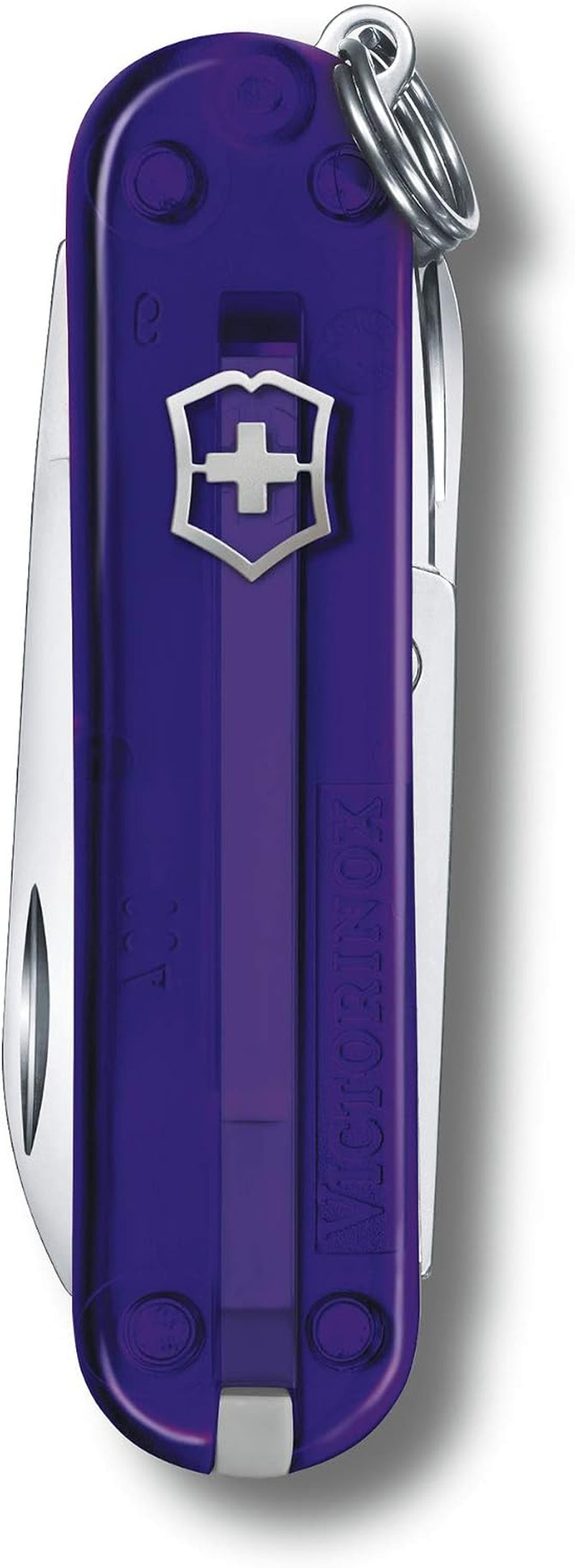 Victorinox Classic SD Swiss Army Knife, Compact, 7 Functions, Swiss Made Pocket Knife with Small Blade, Screwdriver and Key Ring - Persian Indigo (Purple Translucent)