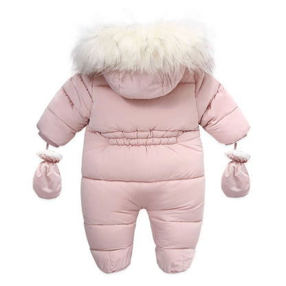 2024 New Winter Baby Rompers Thick Warm Infant Hooded inside Fleece Jumpsuit Newborn Boy Girl Overalls Toddler Clothing Set