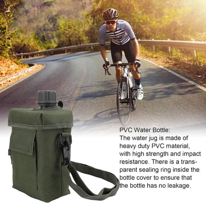 2L Tactical Water Bottle - Insulated Water Bottle, Military Water Bottle with Rugged, Removable Sleeve Tactical Carrier Bag Leak Proof PVC for Outdoor Sport (OD Green)