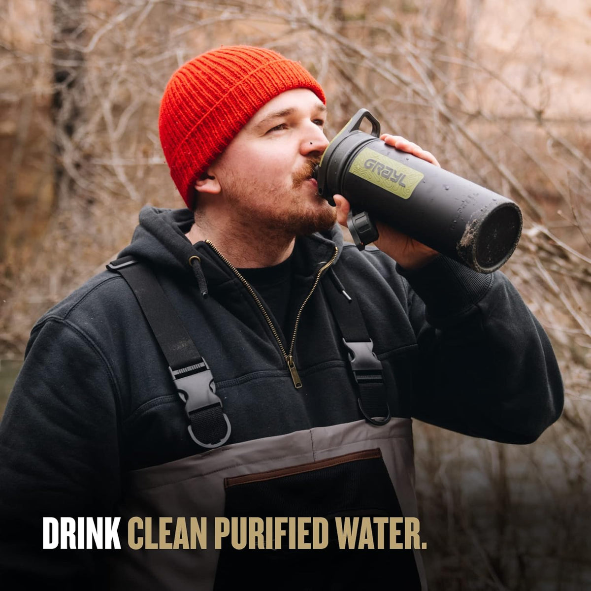 Geopress 24 Oz Water Purifier & Water Filter Bottle, Black Camo