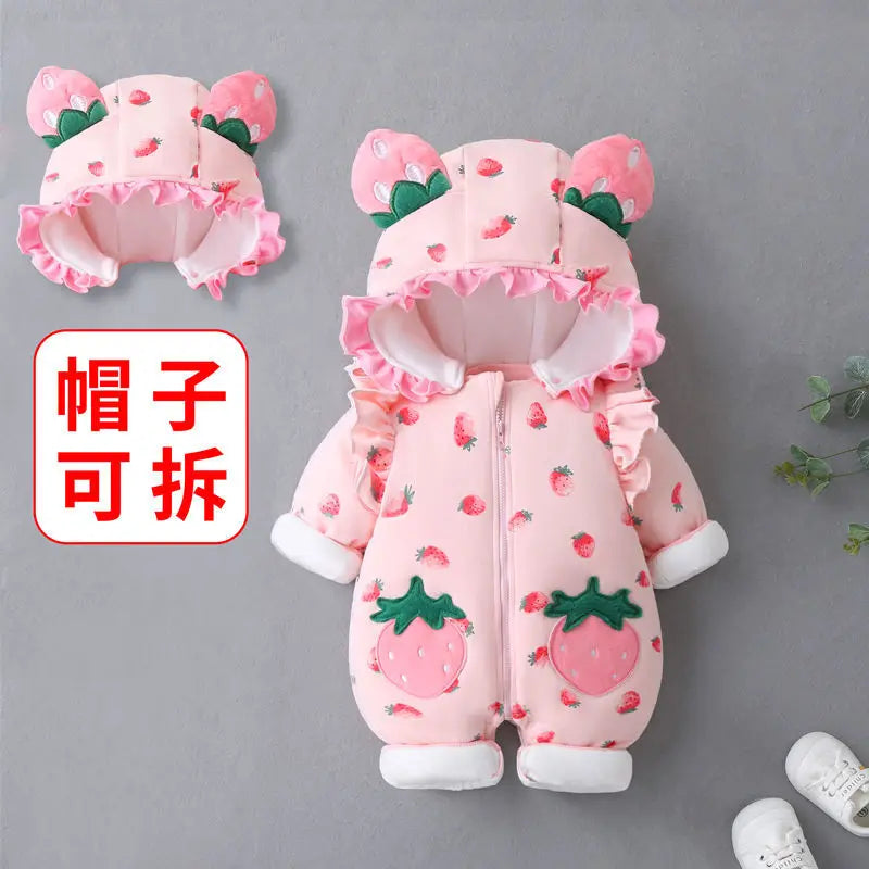 Jumpsuit Baby Winter Thickened Jumpsuit Newborn Boy Girl Removable Hood Cuddling Clothes Quilted Princess Romper Clothes