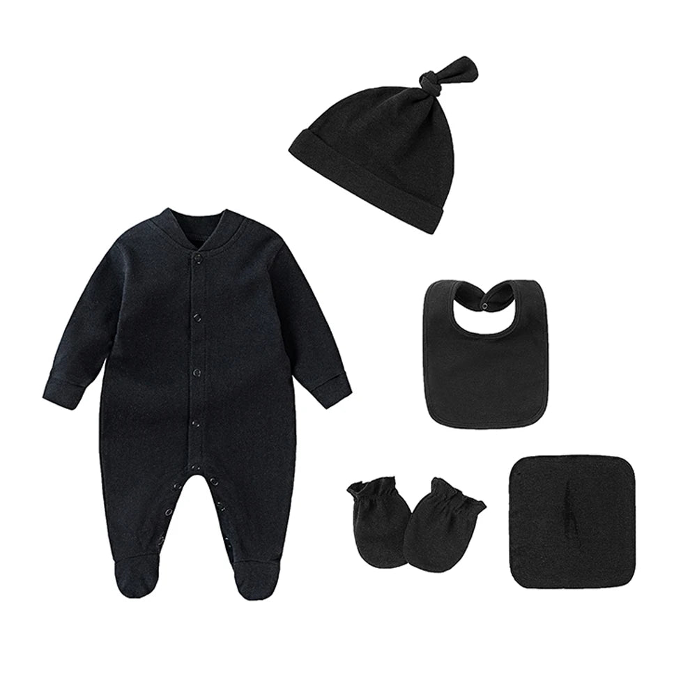 Baby Outfits Boy Girl Newborn 0 to 3 6 9 12 Months Spring Winter Cute Soft Baby Onesie Jumpsuit+Bibs+Hat Cotton Baby Clothes Set
